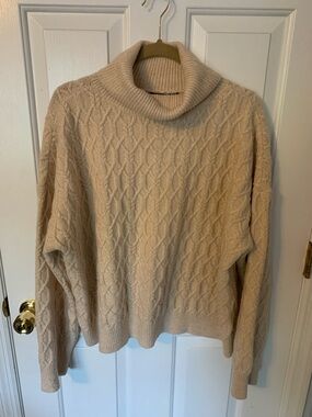 New York & Company Cream Cable Knit Turtleneck Sweater